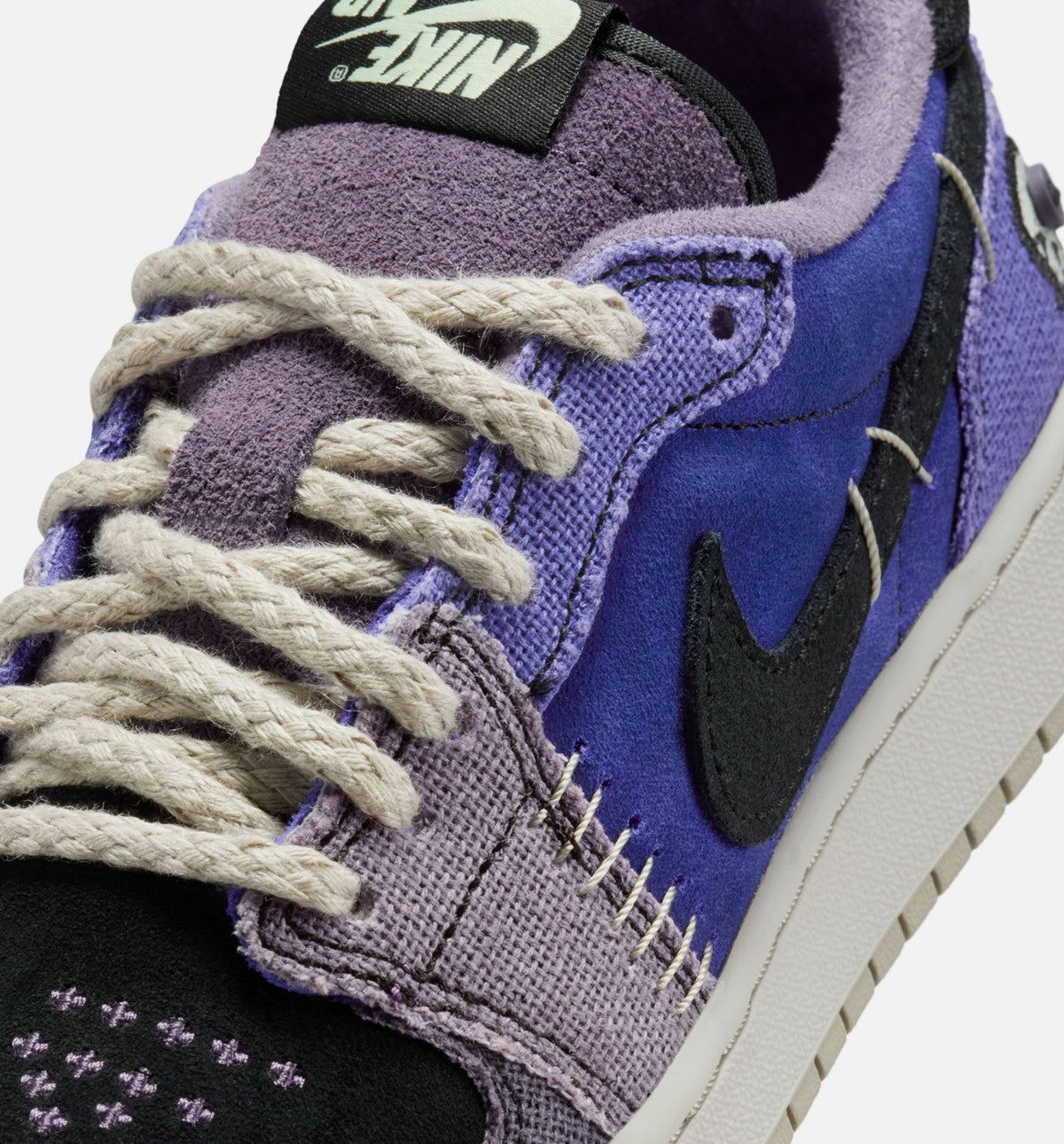 Air Jordan 1 Low OG Grade School Sneakers - Purple / Green / Black / Silver