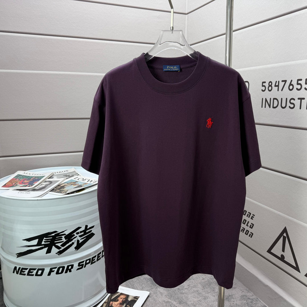 Men's Crew Neck Short‑Sleeve T‑Shirt Minimalist Small Horse Embroidery Casual Top