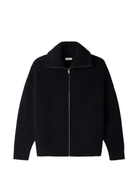 SANDRO ribbed-knit zip-up cardigan