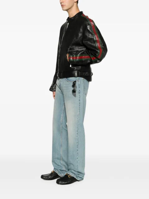 Gucci buffalo leather biker jacket with Web