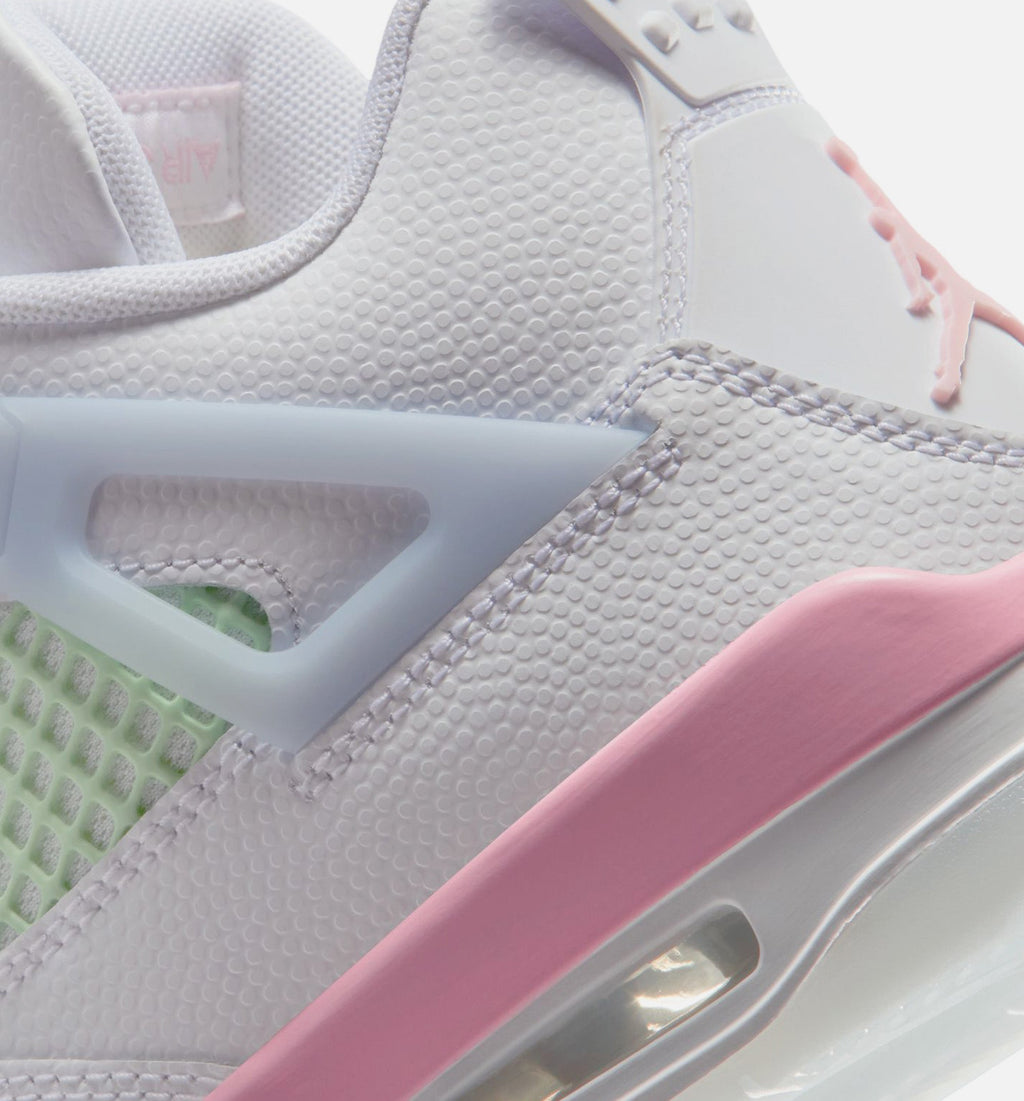 Air Jordan 4 Retro Medium Soft Pink Grade School Lifestyle Shoes - White/Soft Pink/Light Blue