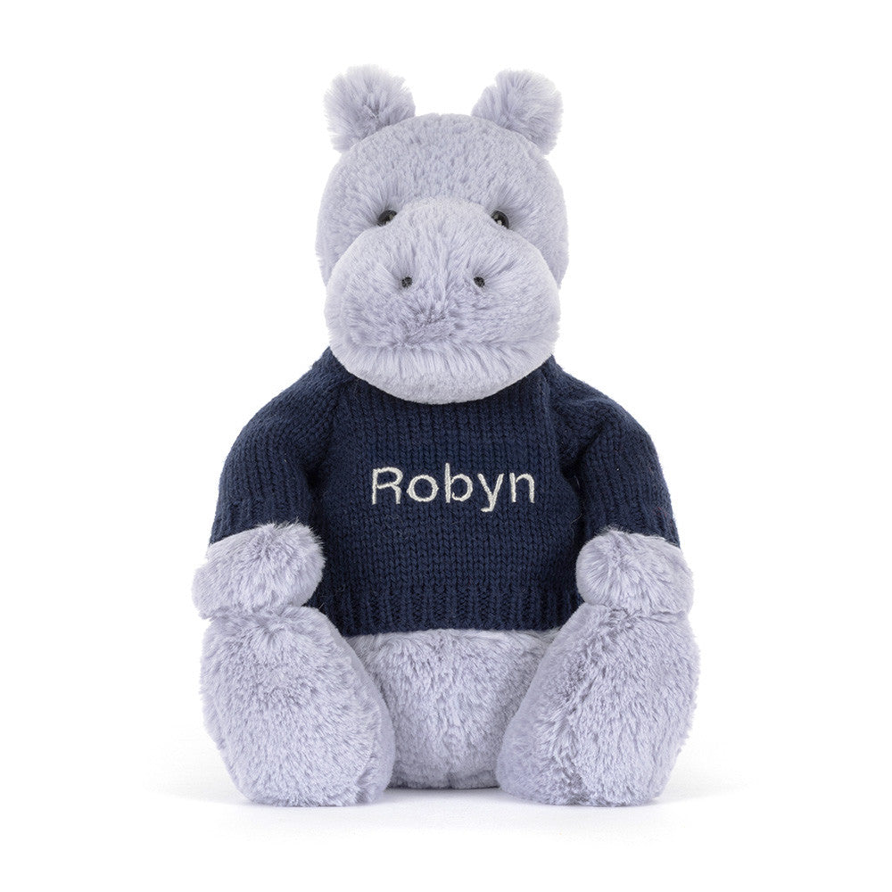 Bashful Hippo with Personalized Navy Jumper