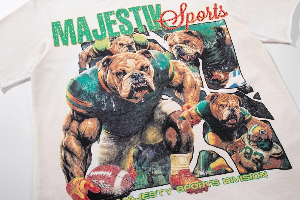 MAJESTIK Bulldog Football Graphic Short-Sleeve T-Shirt - White