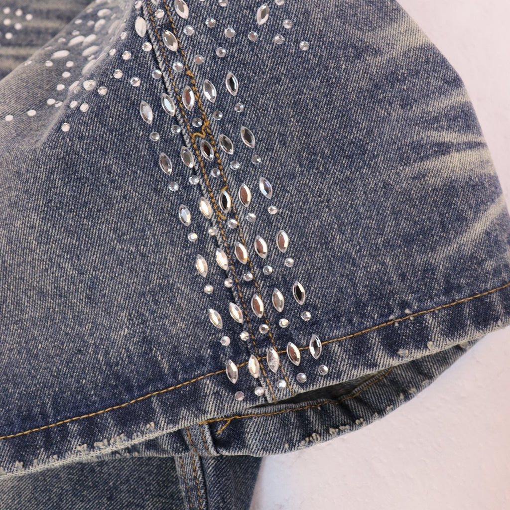 VALE SPORTS DIVISION Rhinestone Starburst Denim Shorts