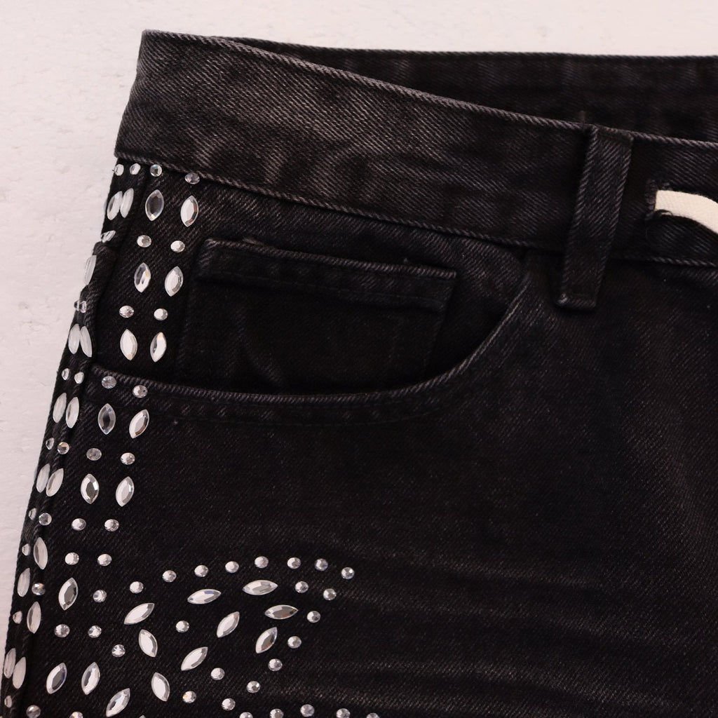 VALE SPORTS DIVISION Rhinestone Starburst Denim Shorts