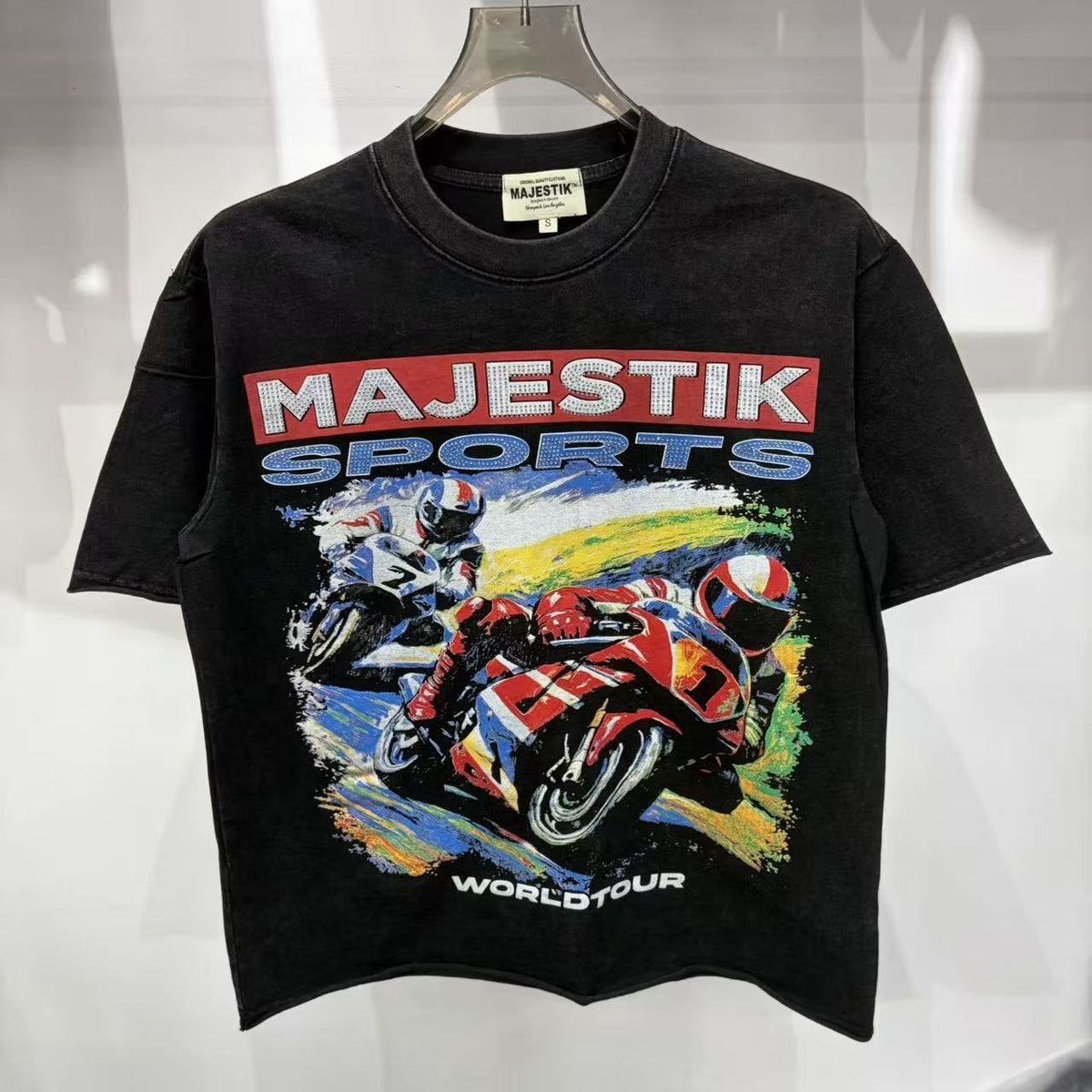 MAJESTIK Washed Black Motorcycle Graphic T-Shirt
