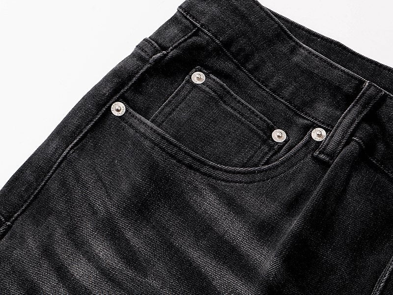 Purple Brand Black Paint-Splatter Distressed Flared Jeans