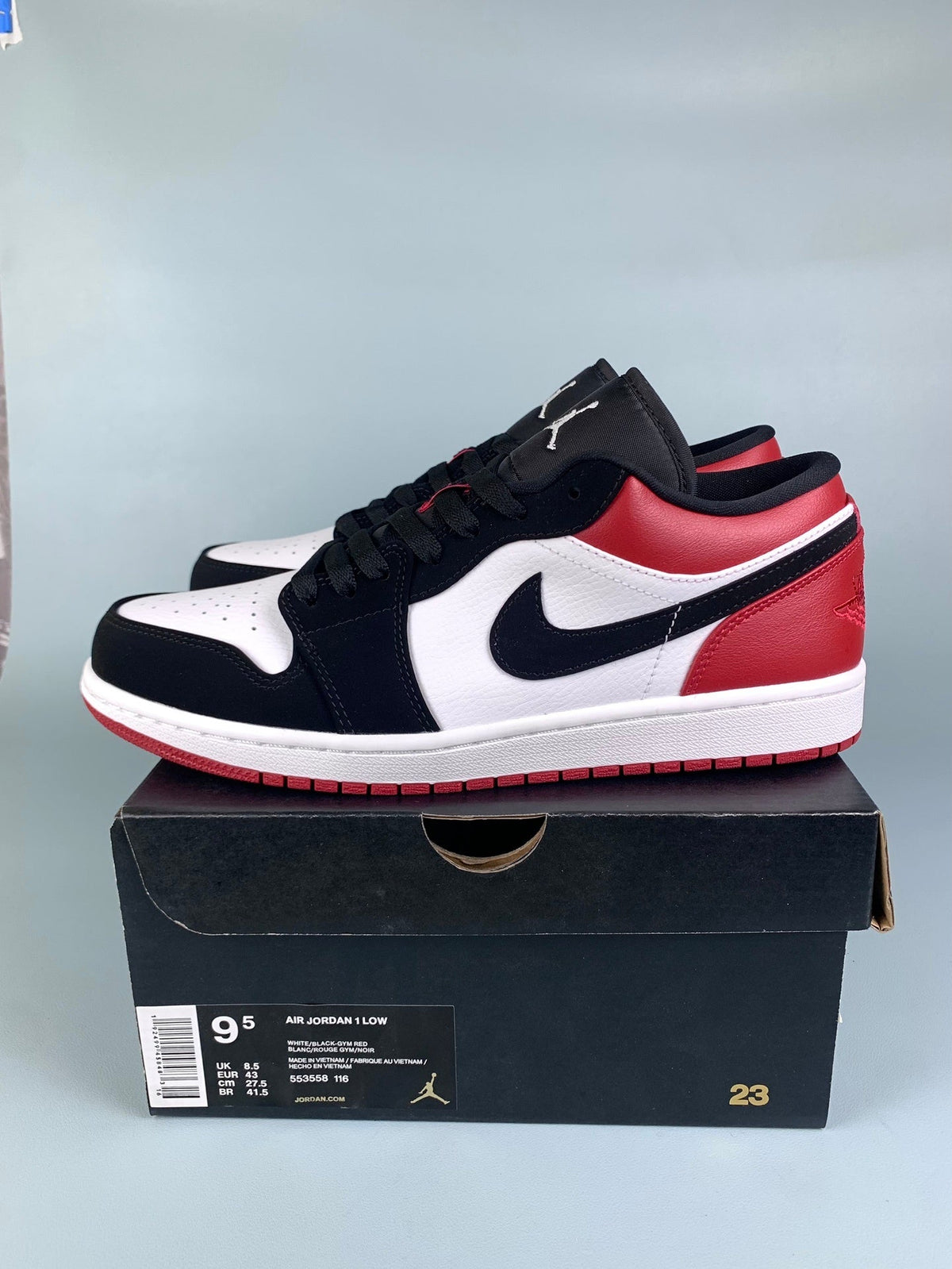 Air Jordan 1 Low Black and Red Toe 553558-116 Unisex Sneakers