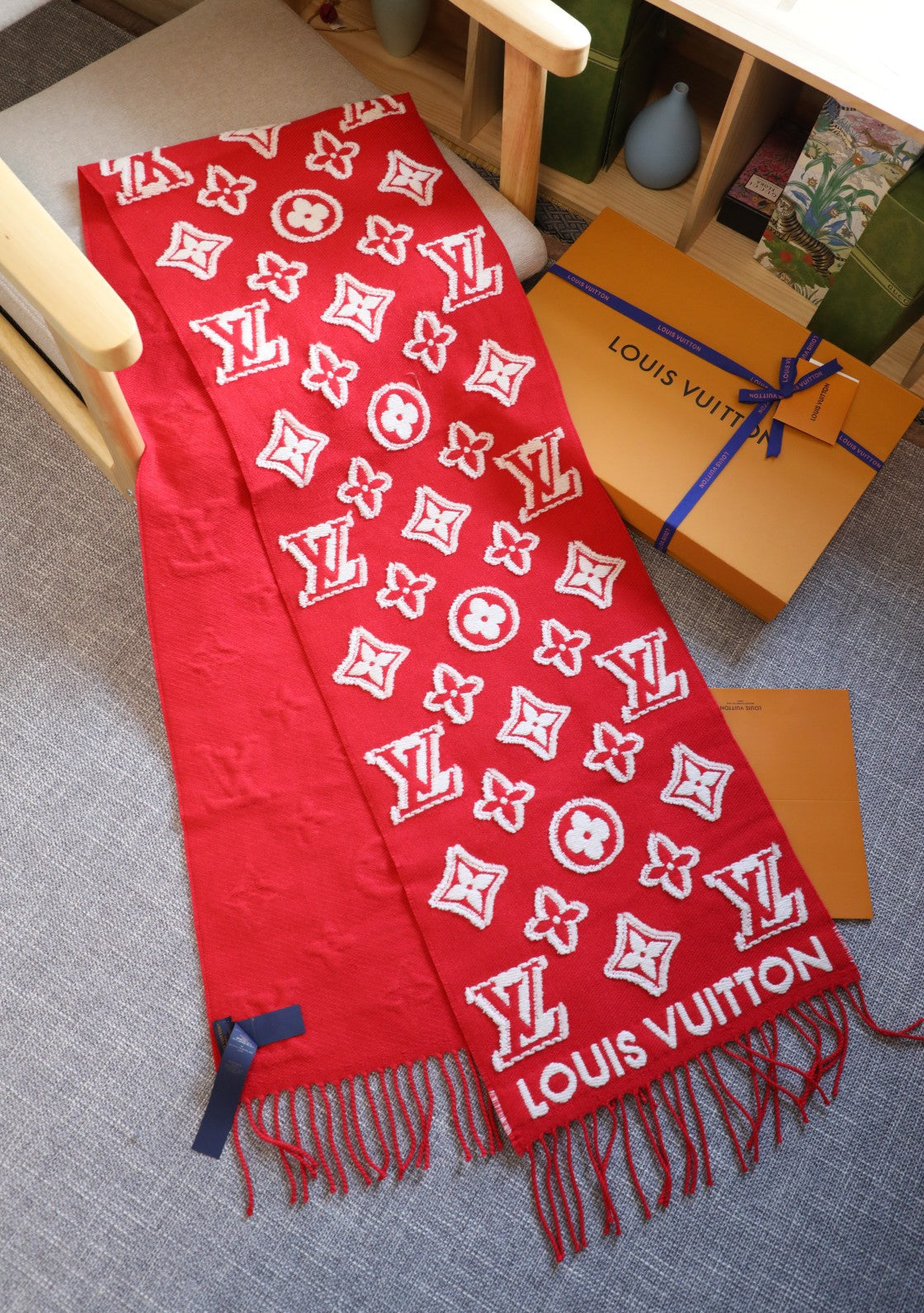 Louis Vuitton Style Monogram Knit Scarf