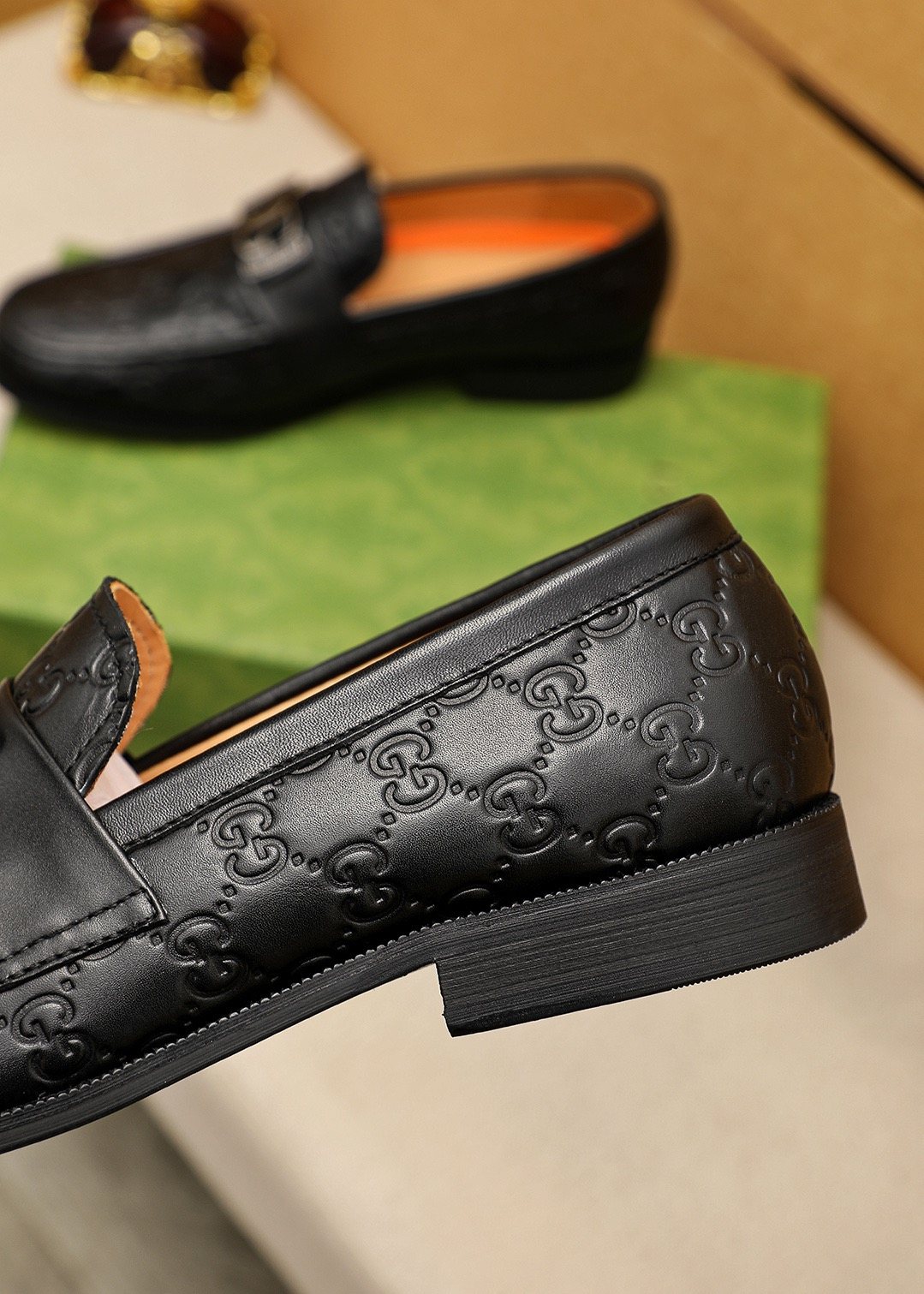 Gucci Black Embossed Leather Loafers - Low-Profile Black Sole