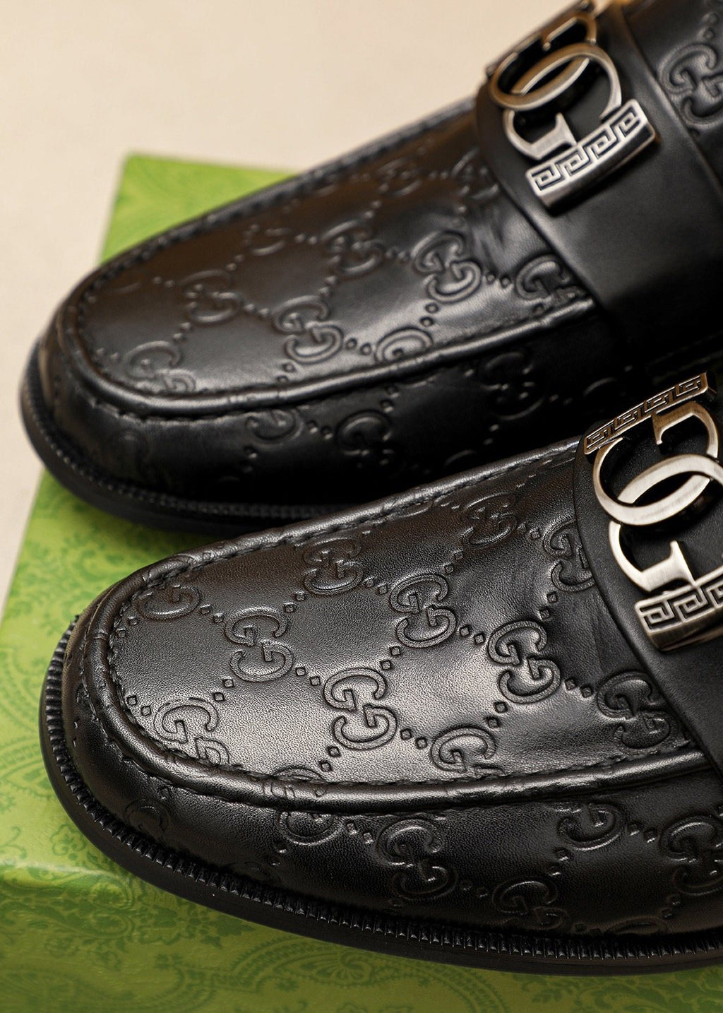 Gucci Black Embossed Leather Loafers - Low-Profile Black Sole