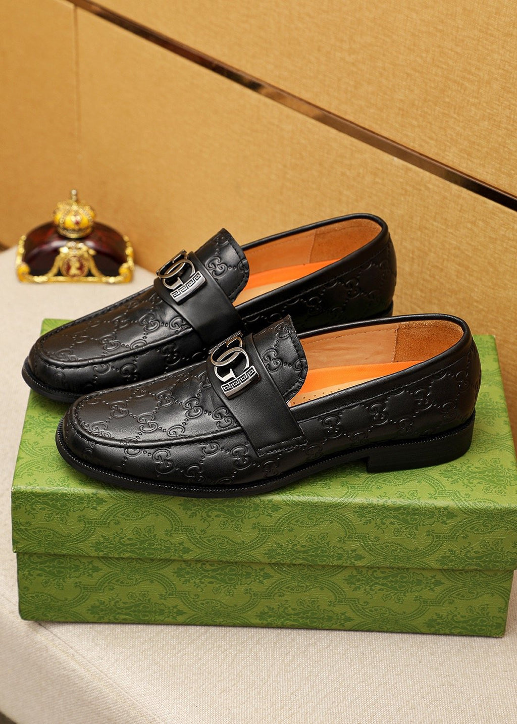 Gucci Black Embossed Leather Loafers - Low-Profile Black Sole