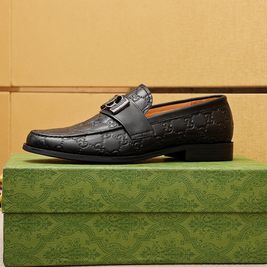 Gucci Black Embossed Leather Loafers - Low-Profile Black Sole
