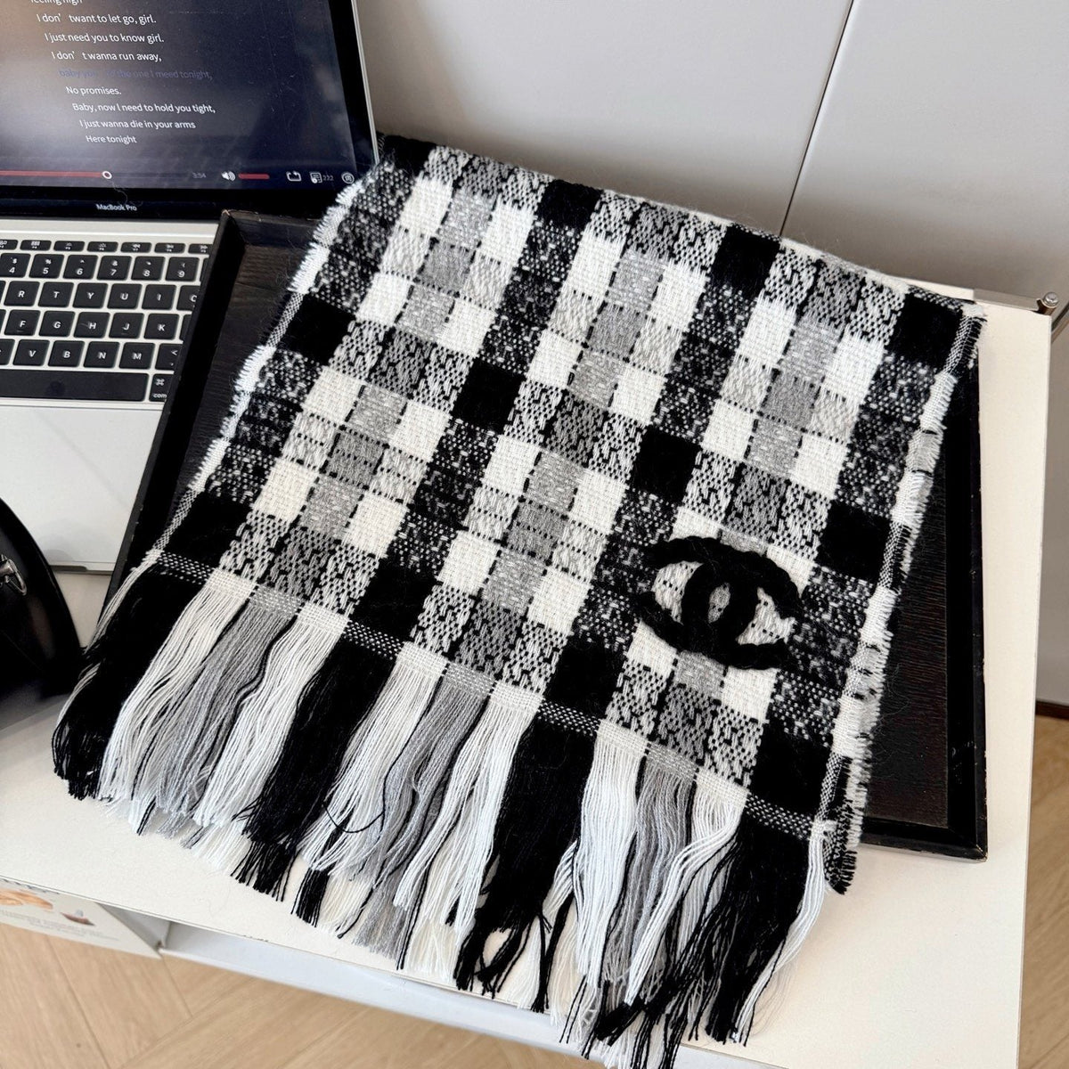 Chanel Checked Fringe Scarf