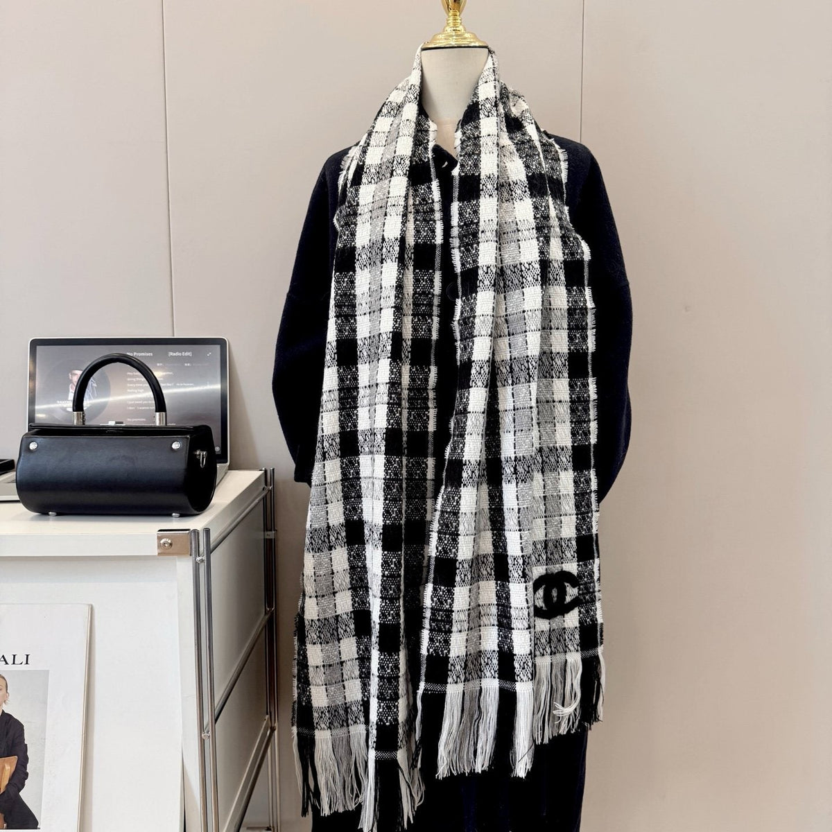 Chanel Checked Fringe Scarf
