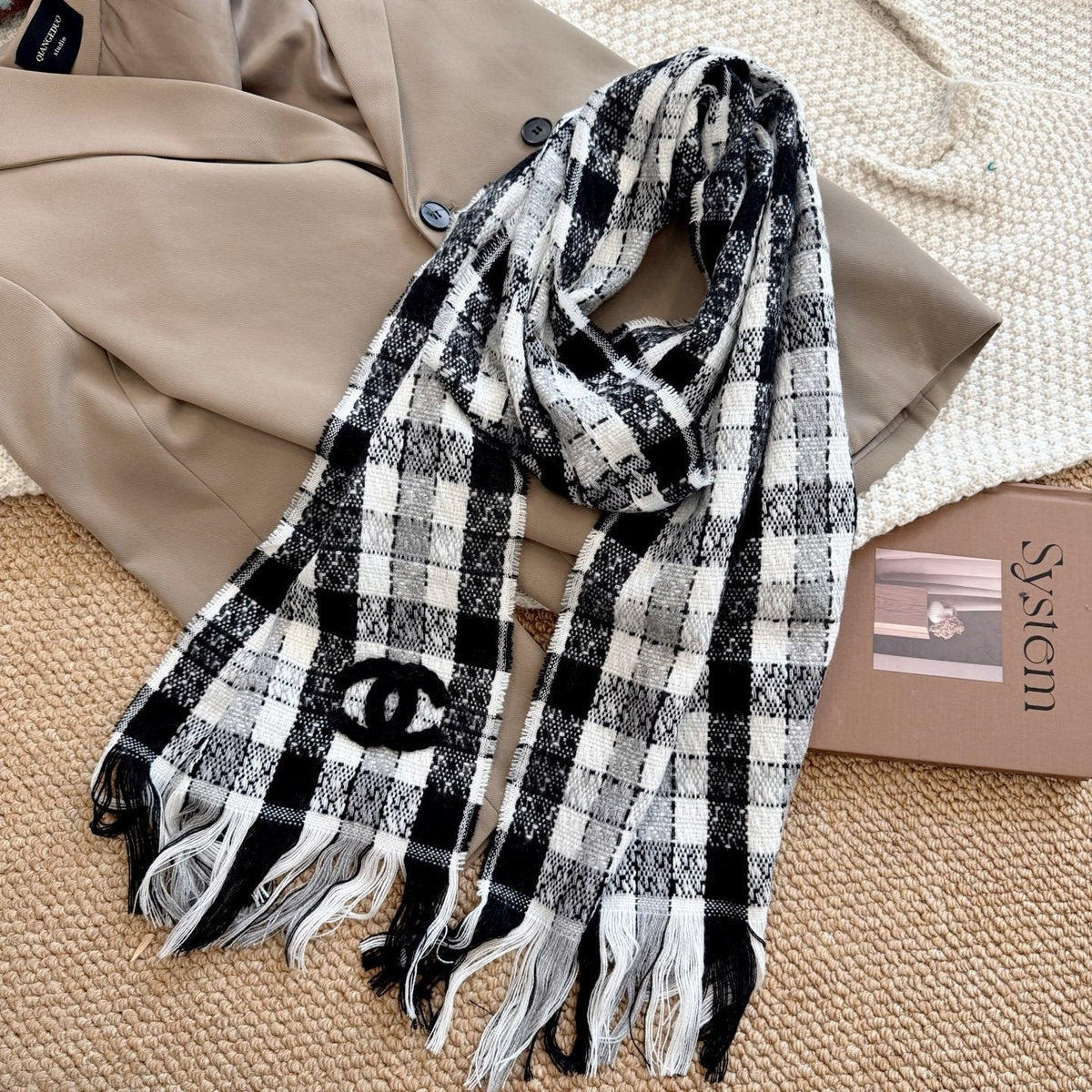 Chanel Checked Fringe Scarf