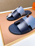Hermès Blue Patterned H Slide Sandals
