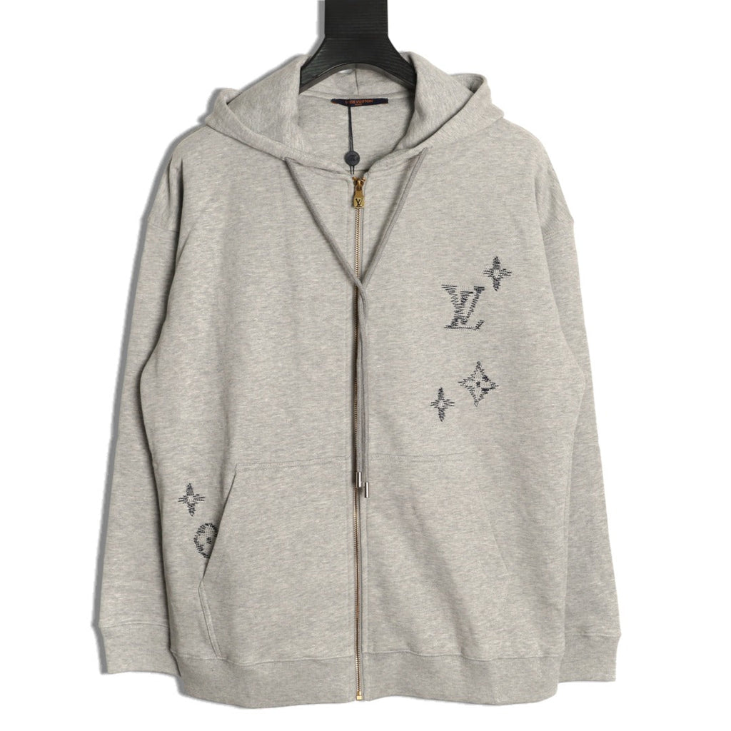 Louis Vuitton Sketch-Style Monogram Zip Hoodie - Light Gray